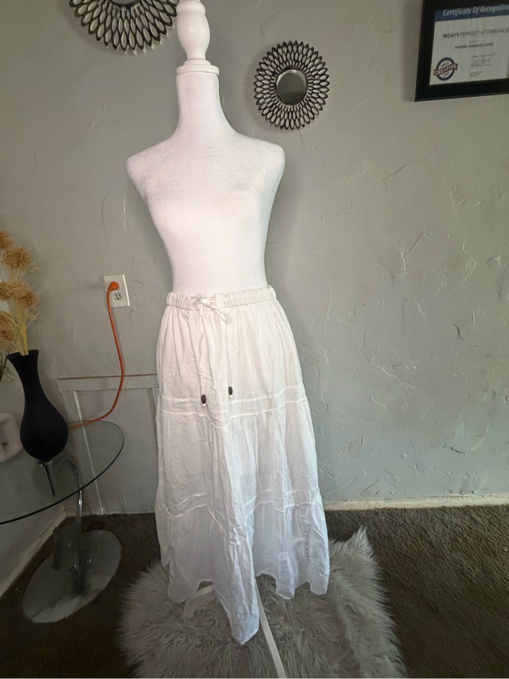 Faded Glory White Tiered Drawstring Maxi Skirt